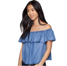 Sexy Off Shoulder Design Women 100% Cotton Denim Shirt Top y camisas mujer vetement femme  J4U66