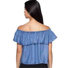 Sexy Off Shoulder Design Women 100% Cotton Denim Shirt Top y camisas mujer vetement femme  J4U66