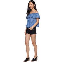 Sexy Off Shoulder Design Women 100% Cotton Denim Shirt Top y camisas mujer vetement femme  J4U66