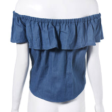 Sexy Off Shoulder Design Women 100% Cotton Denim Shirt Top y camisas mujer vetement femme  J4U66