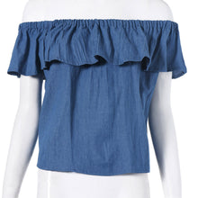Sexy Off Shoulder Design Women 100% Cotton Denim Shirt Top y camisas mujer vetement femme  J4U66