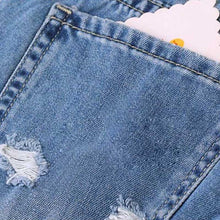 Women's Jeans Ripped Straight Full Length Famale Hole Mid Waist Jeans Pants Washed Cotton Pants L4 J4U66