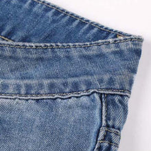 Women's Jeans Ripped Straight Full Length Famale Hole Mid Waist Jeans Pants Washed Cotton Pants L4 J4U66