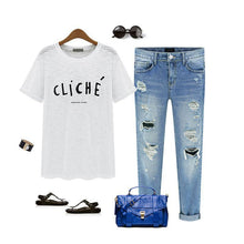 Women's Jeans Ripped Straight Full Length Famale Hole Mid Waist Jeans Pants Washed Cotton Pants L4 J4U66