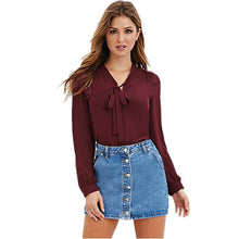 Womens Chiffon Blouse Ladies Elegant V-neck Blouses Long Sleeve Chiffon Shirt Women Office Shirt J4U66