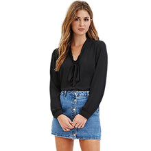 Womens Chiffon Blouse Ladies Elegant V-neck Blouses Long Sleeve Chiffon Shirt Women Office Shirt J4U66