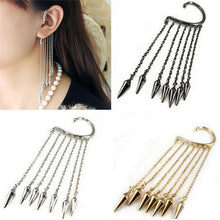 Stylish Punk Rock Rivet Chain Tassel Dangle Ear Cuff Earring For Women Gothic Ear Clip On Clip Clamp Trendy Girl J4U66