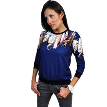 stylish women sweatshirt feather print hoodies loose sleeved pullover J4U66