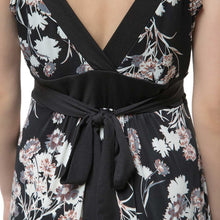 sumemr women boho dress floral print tie waist deep v neck beach dress sleeveless party dresses black J4U66