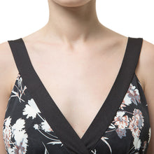 sumemr women boho dress floral print tie waist deep v neck beach dress sleeveless party dresses black J4U66