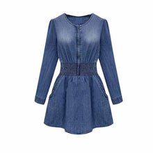 Fashion Women Long Sleeve Vestidos Jeans Denim Slim Casual Dress Plus Size Bowknot Belt  J4U66