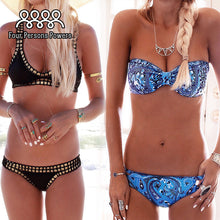 sexy women swimwear printed bikini push up halter beachwear swimsuit padded J4U66