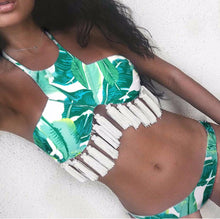 sexy women swimwear printed bikini push up halter beachwear swimsuit padded J4U66