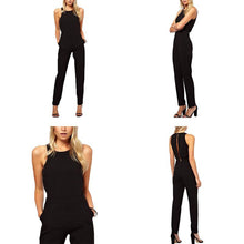Elegant Women's Rompers Jumpsuit Casual Solid Bodysuit Sleeveless Crew Neck Long Playsuits Plus Size J4U66