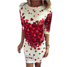 Fashion Dress Women Casual Heart Lovely Printing Dresses elegant Short Sleeve Round Neck Vestidos De Festa Dress J4U66