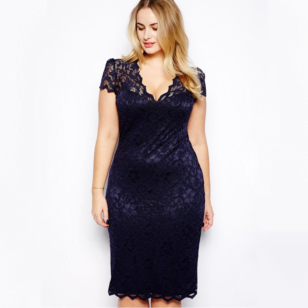 sexy women party midi dress v neck floral bodycon pencil lace dresses plus size clothing big size vestidos J4U66