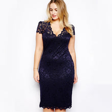 sexy women party midi dress v neck floral bodycon pencil lace dresses plus size clothing big size vestidos J4U66