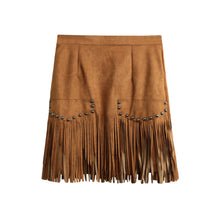 vintage skirts womens sexy rivet suede leather skirt tassel zipper elegant a line mini skirt faldas mujer J4U66