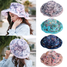women hat print dual brim bowknot foldable beach hat holiday floppy cap women headwear J4U66