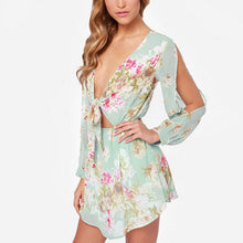 Floral Print Chiffon Mini Dress Sexy Off shoulder Boho Beach Dresses Long Sleeve Party Short Dress Cold Shoulder J4U66