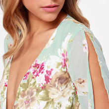 Floral Print Chiffon Mini Dress Sexy Off shoulder Boho Beach Dresses Long Sleeve Party Short Dress Cold Shoulder J4U66