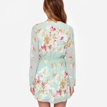 Floral Print Chiffon Mini Dress Sexy Off shoulder Boho Beach Dresses Long Sleeve Party Short Dress Cold Shoulder J4U66