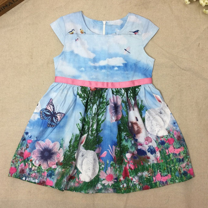 Girls Princess Tutu Dress 2-6Y Rabbit Print One Picee Kids Sleeveless Dresses Sundress J4U66