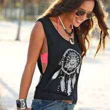 Fashion t shirt Sexy Women Dreamcatcher Printed Sleeveless Tops Crop Tank VShirt Tee Femininas Blusas J4U66