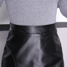 leather skirt womens ladies mini lolita skirt pu high waist ruffle skirt zipper fastening black skirt J4U66