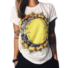 Fashion Women Casual T-shirt Sunflower Letter Printed Short Sleeve TopsWhite Tees roupas femininas J4U66
