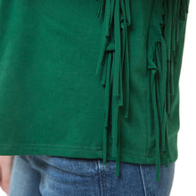 women t-shirts tassel fringing round neck sleeveless tops solid regular fit casual tee shirt women green J4U66