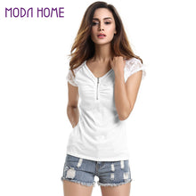 women t-shirts v neck short sleeves lace tops ruche zipperclosure slim cut casual sweet tee shirt white J4U66