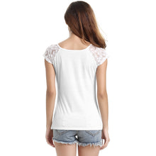 women t-shirts v neck short sleeves lace tops ruche zipperclosure slim cut casual sweet tee shirt white J4U66