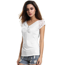 women t-shirts v neck short sleeves lace tops ruche zipperclosure slim cut casual sweet tee shirt white J4U66