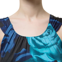 retro women midi dress floral print open back sleeveless strap slim elegant dress party clubwear blue J4U66