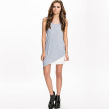 sexy women tank top cross back o neck asymmetric hem backless loose casual vest camisole top blue grey J4U66