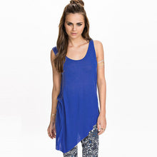 sexy women tank top cross back o neck asymmetric hem backless loose casual vest camisole top blue grey J4U66