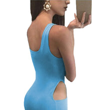 women bandage dress scoop neck low cut at back sexy party dresses sleeveless side cutouts clubwear light blue J4U66