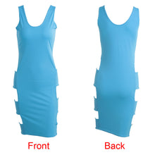 women bandage dress scoop neck low cut at back sexy party dresses sleeveless side cutouts clubwear light blue J4U66