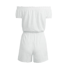 women jumpsuit off shoulder short sleeve drawstring waist overalls for women solid casual beach playsuit romper J4U66