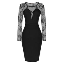 sexy lace deep v women black dress slim long sleeve bodycon dress o neck hollow out sexy party dress J4U66