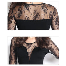 sexy lace deep v women black dress slim long sleeve bodycon dress o neck hollow out sexy party dress J4U66