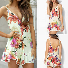 Sexy V-neck Backless flowers Print Dress Women's Casual Party Short Cute Dresses Plus Sizes J4U66