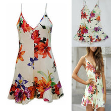 Sexy V-neck Backless flowers Print Dress Women's Casual Party Short Cute Dresses Plus Sizes J4U66