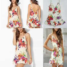 Sexy V-neck Backless flowers Print Dress Women's Casual Party Short Cute Dresses Plus Sizes J4U66