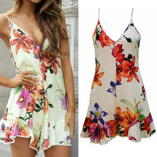 Sexy V-neck Backless flowers Print Dress Women's Casual Party Short Cute Dresses Plus Sizes J4U66