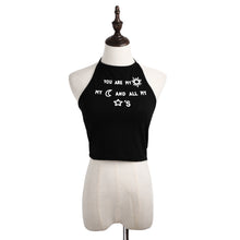 sexy women blackless crop tops sleeveless casual letter printed haltercamis vest dance tops plus size blusas J4U66