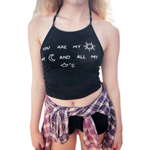 sexy women blackless crop tops sleeveless casual letter printed haltercamis vest dance tops plus size blusas J4U66