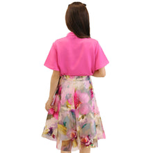 skirts women t-shirts two piece set stand collar hollow out chiffon tops mesh floral print zipper skirt rose J4U66