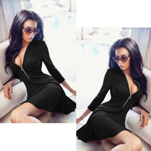 Style Sexy Mini Dresses Women Beach 3/4 Sleeve Black DressCasual Chiffon Zipper Dress Plus Size Y4 J4U66